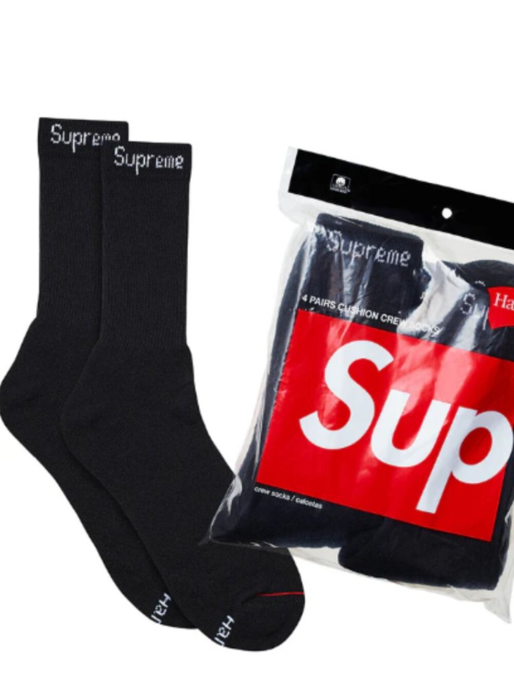 Supreme x Hanes Black Socks 4 Pack Size 6-12